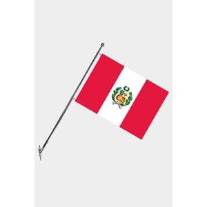 Ensemble de mât de drapeau télescopique mural du Pérou en aluminium et polyester avec impression numérique, taille 3x5 pieds, pour les agences d'assurance et de voyages - Product Image 1