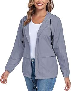 Women's Raw Printed Breathable Waterproof Windbreaker <b>Hooded</b> Quilted <b>Raincoat</b> with Detachable Hat - Product Image 4
