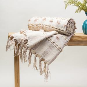 High Quality 100% Woven Cotton Throw <b>Blanket</b> Striped Pattern with Decorative with Tassel - Product Image 1