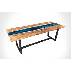 2025 table à manger en bois massif avec tables solides en résine époxy et artisanat en métal jambes tables d'extérieur ensembles de salle à manger salon - Product Image 1