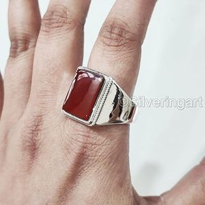 แหวนผู้ชายมาใหม่ล่าสุดพลอยโอนิกซ์สีแดงธรรมชาติ December birthstone เครื่องประดับออกแบบอาหรับเครื่องประดับแหวนเงินสเตอร์ลิง925 - Product Image 2