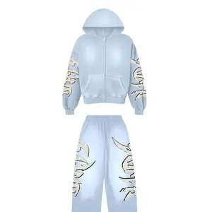 Fabricante personalizado de dos piezas Jogger pantalones de chándal Flare apilado Vintage totalmente DTF impreso hombres sudaderas con capucha personalizadas - Product Image 4