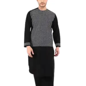 Comfortabele Etnische Shalwar Kameez Voor Heren Massief Katoenen Heren Pathani Pakken Met Zakken Vrijetijdskleding Kurta Jurk Voor Heren