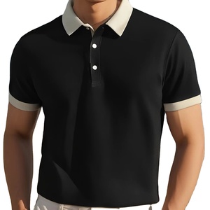 Camisas Casuales Ligeras para Hombre, Manga Corta, Tops de Verano, Cuello en Contraste, Colores Sólidos Beige y Azul Marino, Tela Transpirable y Cuello Clásico - Product Image 1