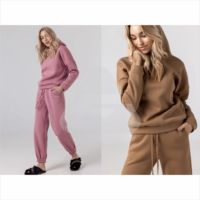 Ensemble de survêtement d'hiver pour femmes grande taille avec logo personnalisé, comprenant un sweat à capuche et un pantalon de survêtement - Polyester/Coton