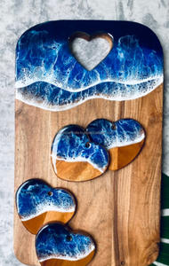 แผ่นไม้รองชีสทำจากไม้สี่เหลี่ยมผืนผ้าพร้อมจานรอง4ชิ้นลายคลื่นทะเลเครื่องใช้บนโต๊ะอาหารสุดหรูสำหรับร้านอาหารใช้ในบ้าน - Product Image 2