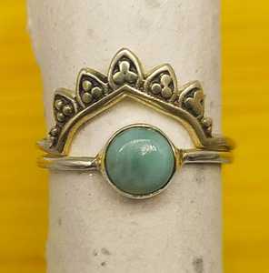 Larimar 925 Sterling <b>Silver</b> <b>Stacking</b> <b>Ring</b> Lightweight Minimalistic Bohemian Wedding <b>Ring</b> Diamond Cabochon Artisan Fine <b>Rings</b> - Product Image 1