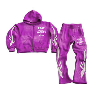 <b>Top</b> Quality Zipper up Sweat Suit Acid Wash Embroidery <b>Distresses</b> Hoodie Jogging Tracksuit Flared Sweatpants and Hoodie Set - Product Image 6