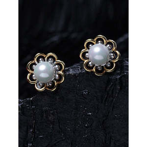 NOVAMART Fine 925 Sterling Silver Pearl Stud Lotus Earrings Gold Rhodium Plated with Screw Back <b>Gift</b> for Women & <b>Girls</b> Wholesale - Product Image 2