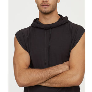 Vente en gros de sweat à capuche de sport sans manches en coton éponge pour hommes, sweats à capuche décontractés de sport à coupe sèche - Product Image 4