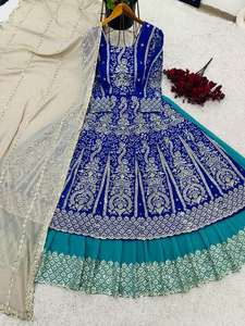 Top bordado de secuencia pesada de Georgette de imitación y Lehenga con borde de encaje de secuencia Dupatta Set Designer Party Wedding Wear - Product Image 5