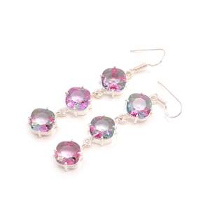 Boucles d'oreilles pendantes tendance en argent sterling 925 avec bio-tourmaline, cadeau de mariage chrétien, bijoux pour femmes - Product Image 1