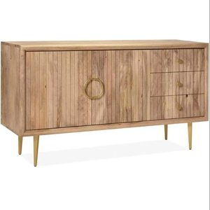 Buffet moderne en bois massif avec trois tiroirs et grande porte avec anneau pour meubles de maison ou d'école - Product Image 1