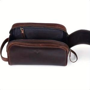Étui de rangement portable en cuir véritable de luxe vintage résistant à l'eau et écologique pour sac/trousse de toilette pour hommes et femmes - Product Image 2