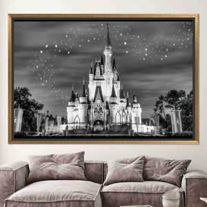 Toile imprimée : Nuit étoilée, Château de Cendrillon, Art mural pour enfants, TOILE ENCADRÉE DORÉE - Product Image 1