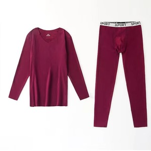 Ensemble de sous-vêtements thermiques fins pour homme - Chemise à col rond respirante à manches longues, pantalon long en tricot, lavable en machine, élasthanne/nylon pour - Product Image 5