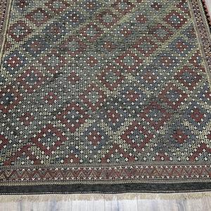 พรมตุรกีขนาด 6.1x7.5 ฟุต, พรมคิลิมวินเทจ, พรมขนสัตว์ลายดอกไม้สีน้ำตาล - Product Image 2