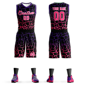 Conjunto de Uniforme de Baloncesto Sublimado Personalizado, Transpirable, con Estampado de Leopardo, Absorbe la Humedad, 180g Poliéster, Camiseta sin Mangas con Cuello en V, Unisex para Adultos - Product Image 4