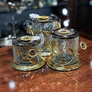 Juego de Recipientes Cilíndricos de Lujo para Cocina, Diseño de Flores Doradas, Hechos a Mano, Acero Inoxidable, Tapa de Metal Plateado, Almacenamiento - Product Image 2