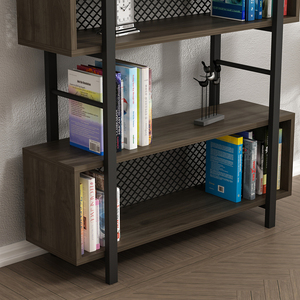 Librería Metálica STILL de Primera Calidad, Color Nogal Minimalista - Estantería con Patas de Metal Negro, Librería Moderna y Sencilla, Muebles para el Hogar - Product Image 4