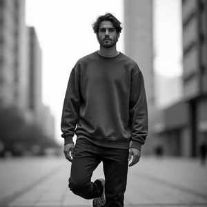 Sweatshirts surdimensionnés délavés à l'acide Sweat-shirt vintage respirant en coton et polyester Sweat-shirt ras du cou Stone Wash Sweat-shirts Hommes - Product Image 3