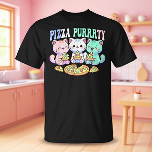 T-shirt divertente con gatti kawaii che mangiano pizza, effetto pastello e effetto ronronante, per amanti dei gatti e appassionati di pizza - Product Image 3