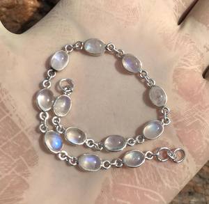 Handmade Rainbow Moonstone Bracelet 925 Sterling <b>Silver</b> Gemstone Jewelry For <b>Women</b> Natural Stone Gift - Product Image 1