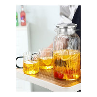 ERKUGO # Carafe en verre borosilicate moderne IceJug 1500 ML avec couvercle en acier inoxydable sous vide, résistante à la chaleur, passe au lave-vaisselle, pour usage domestique, pour adultes