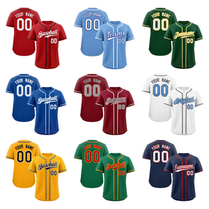 Botón completo personalizado impreso cuello en V secado rápido transpirable 100% poliéster adulto hombres tamaño grande envío gratis camiseta de béisbol - Product Image 2