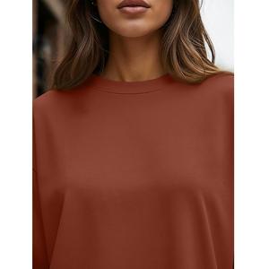 New Arrival Luxury Long Sleeve Round Neck Shoulder Slope Solid Comfortable Oversized <b>Women's</b> Cotton Sweatshirt From Bangladesh - Product Image 5