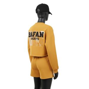 Ensemble sweat-shirt et short pour femme 100% coton de haute qualité, tissu molletonné chaud et doux, couleur moutarde, logo, ensembles pour femmes - Product Image 5