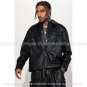 Veste d'hiver décontractée nouveau style pour hommes en cuir PU épais noir - Product Image 5