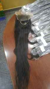 Pre-Bonded Natural Long Straight Wave Remy Virgin Hair Indian Temple Raw Bundles Máquina sin procesar Pelucas de doble trama PELO - Product Image 2