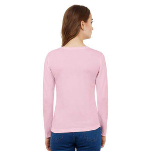 Haute qualité à manches longues femmes t-shirts col rond coton tissu logo personnalisé col rond femmes col rond t-shirts - Product Image 2