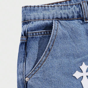 Pantalones cortos de mezclilla con parche cruzado gótico Vintage personalizados de moda Punk Rock desgastado de alta calidad para pantalones cortos de hombre - Product Image 4