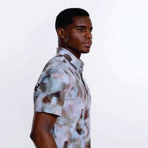 Chemise en flanelle de soie de style chinois pour hommes, peinture à l'encre, décontracté, manches courtes, col boutonné, une pièce, vacances, OEM ODM - Product Image 4