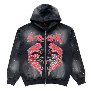 Survêtement en éponge personnalisé sweat à capuche respirant sweat à capuche pour homme lavage à l'acide double fermeture éclair hiver logo en éponge française - Product Image 6