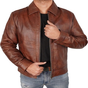 Cuir marron disponible automne hiver hommes décontracté fermeture éclair veste en cuir hommes à manches longues en cuir mode veste de qualité supérieure - Product Image 1