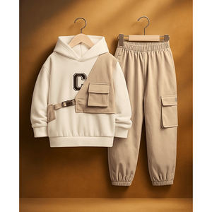 Ensemble de survêtement décontracté pour garçons, sweat-shirt et pantalon, avec poche transversale, tendance, vêtements d'hiver chauds pour enfants - Product Image 1