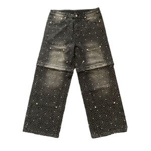 Jeans de Hombre Estilo Hip Hop, Corte Recto, 100% Algodón Ecológico, Lavado a la Piedra, con Remaches, Diseño Personalizado - Product Image 1