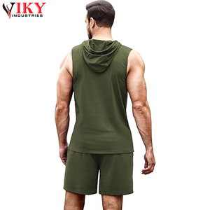 Pantaloncini da allenamento senza maniche da uomo completi da 2 pezzi con canotte con cappuccio tuta da ginnastica - Product Image 2