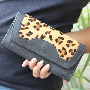 New Design Handmade Real Leather Wallet Animal Fur Clutch Women