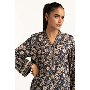 ชุดเซ็ตผ้าลอนพิมพ์ลายสีน้ำเงินกรมท่าสำหรับผู้หญิง เสื้อครอปเหนือเข่า สไตล์ลำลอง สองชิ้น เหมาะสำหรับฤดูใบไม้ผลิ/ฤดูร้อน ไซส์ 3XL - Product Image 3