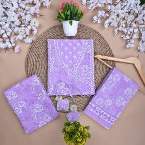 Traditional Screen Print Unstitched Cotton <b>Suit</b> Set with Cotton Dupatta <b>Purple</b> (SHKS1090) - Product Image 2