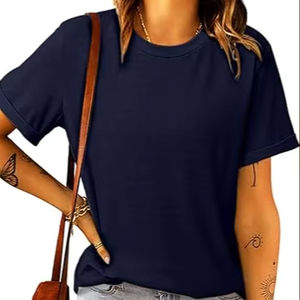 Vente en gros pas cher T-shirt surdimensionné vierge 100% coton T-shirt court uni pour femmes - Product Image 1