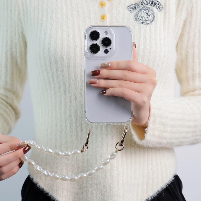 Customize Wrist Lanyard Faux Pearl Phone Strap Phone Beaded Strap Irregular Pearls Universal Mobile Phone Chain
