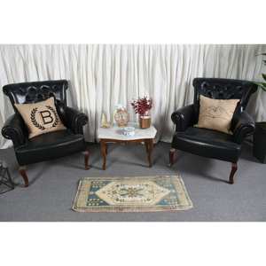 Alfombra turca vintage de 16x36 pies, diseño de retazos azul y beige, área grande, alfombra rectangular, látex, pasillo, habitación, cabecera, abstracto - Product Image 1