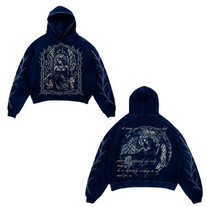 OEM personalizado invierno sudaderas con capucha lavado a la piedra DTG impresión gráfica en blanco 340gsm 100% algodón polar bolsillo secado rápido y transpirable Sudadera con capucha - Product Image 3