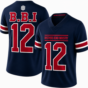 Maillot de football américain rouge pour homme, col en V, manches courtes, numéros d'équipe imprimés par sublimation, polyester anti-humidité - Product Image 6