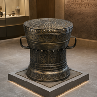 Grand tambour en cuivre de la minorité ethnique Zhuang, sculpture de 1 mètre en cuivre moulé, motif de dragon double face, traditionnel
